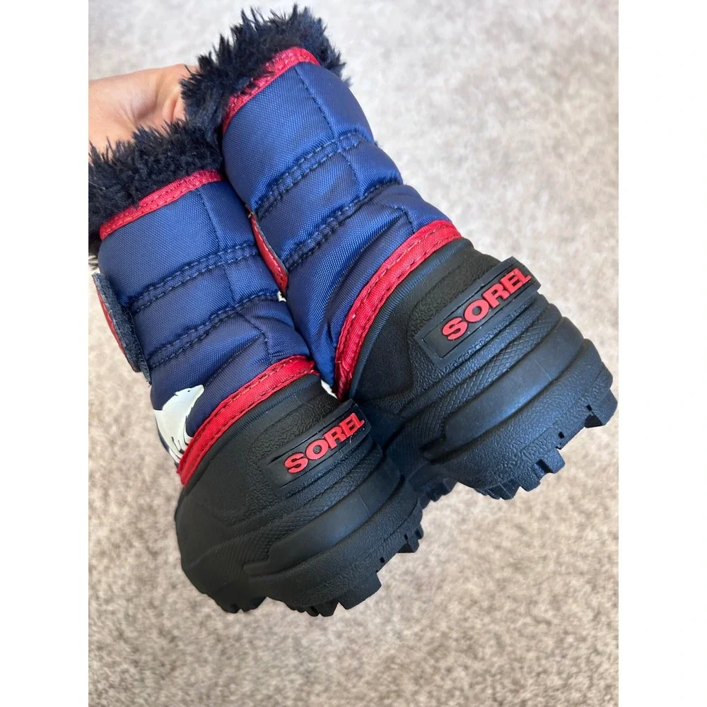 Sorel Snow Commander Snow Boots Logo Blue Red‎ Little Kids SZ 5